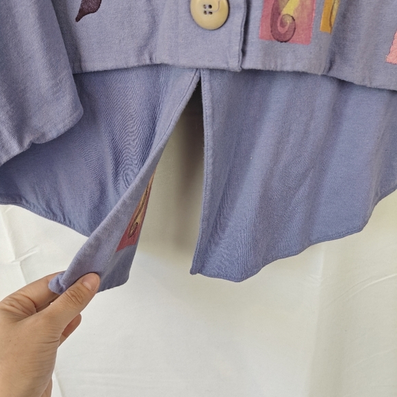 VTG Rare Blue Fish Gardening Fruits Spoon Fork V Neck Button Periwinkle Vest 1 - Picture 14 of 15